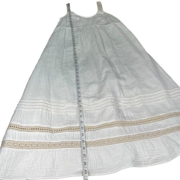 UpWest Plisse White Crochet Lace Detail Soft 100% Organic Cotton Maxi Dress M - Picture 12 of 16